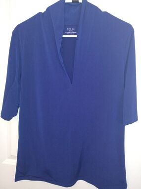 Grace Collection Women's Royal Blue V-Neck Blouse